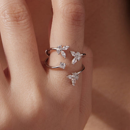925 sterling silver white gold plated rings with pavé CZ leaf petals on finger, set of 3 Bids.com on Tampa Home & Garden Store