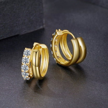Gold-plated hoop earrings set of 3 with moissanite stones, 925 sterling silver base on Tampa Home & Garden Store