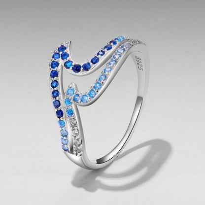 925 Sterling Silver White Gold Plated CZ Ring for Women blue and clear CZ stones size 6 by Bids on Tampa Home & Garden Store