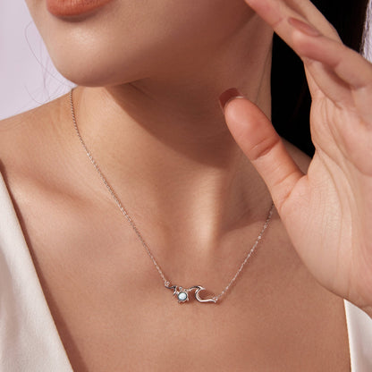 Sterling silver sea stone necklace with pavé CZ and turquoise center, 40+5cm chain on Tampa Home & Garden Store