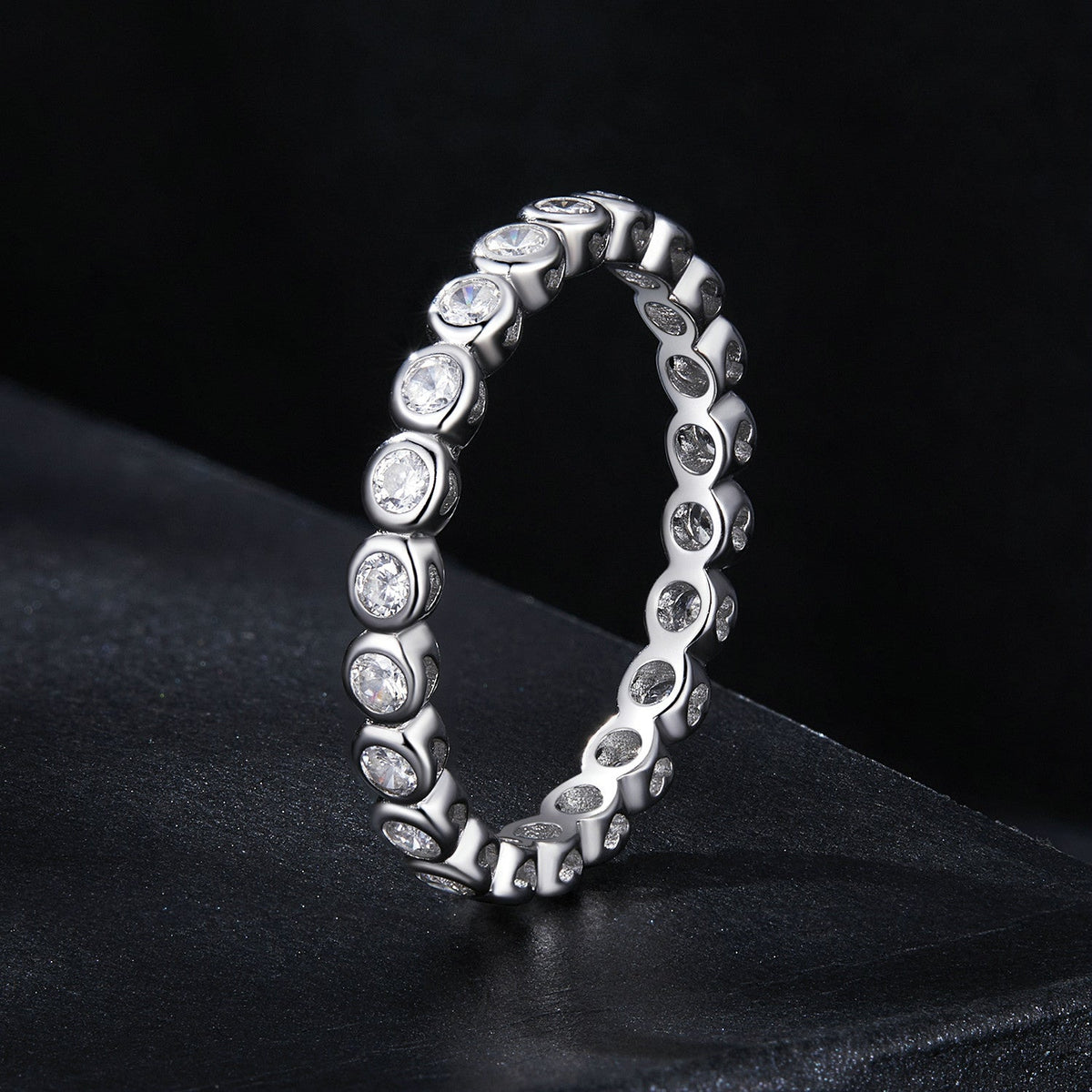 Ring 925 Sterling Silver 2mm Moissanite, size 7, bezel-set round stones for women on Tampa Home & Garden Store