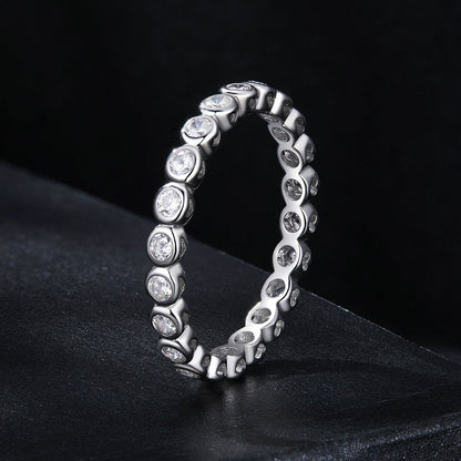 Ring 925 Sterling Silver 2mm Moissanite, size 7, bezel-set round stones for women on Tampa Home & Garden Store