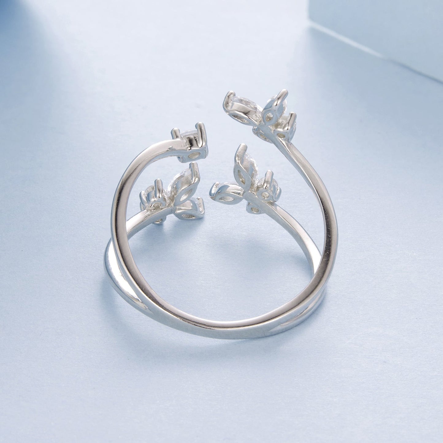 Ring 925 sterling silver pavé CZ with white gold plating, leaf cluster ends for women on Tampa Home & Garden Store