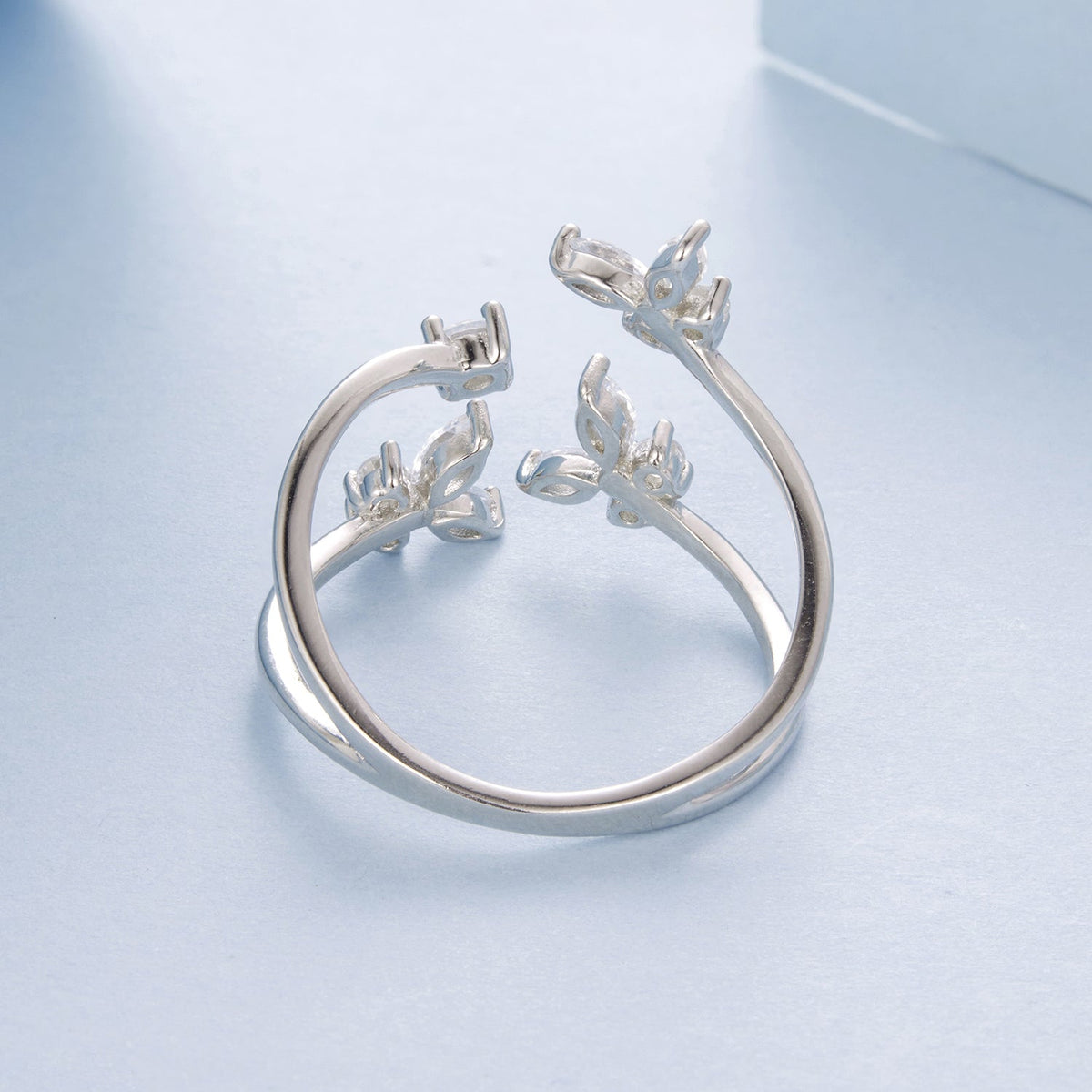 Ring 925 sterling silver pavé CZ with white gold plating, leaf cluster ends for women on Tampa Home & Garden Store