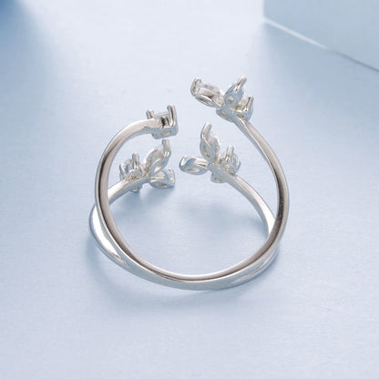 Ring 925 sterling silver pavé CZ with white gold plating, leaf cluster ends for women on Tampa Home & Garden Store