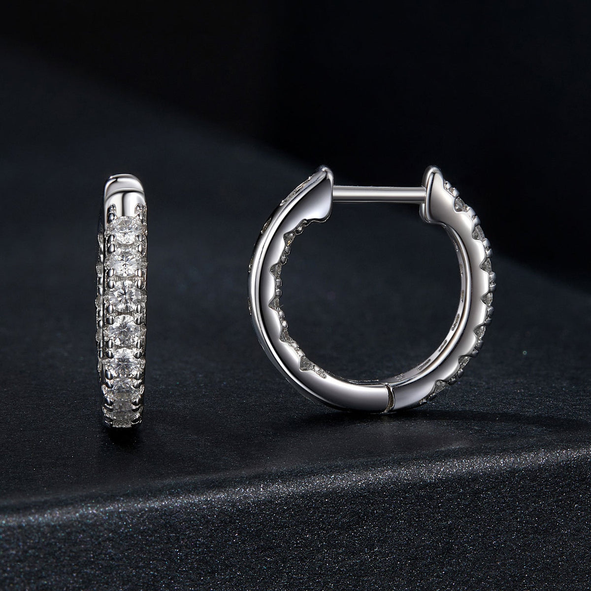 Moissanite hoop earrings in 925 sterling silver for women, pavé stones, 0.023ct, Bids.com on Tampa Home & Garden Store