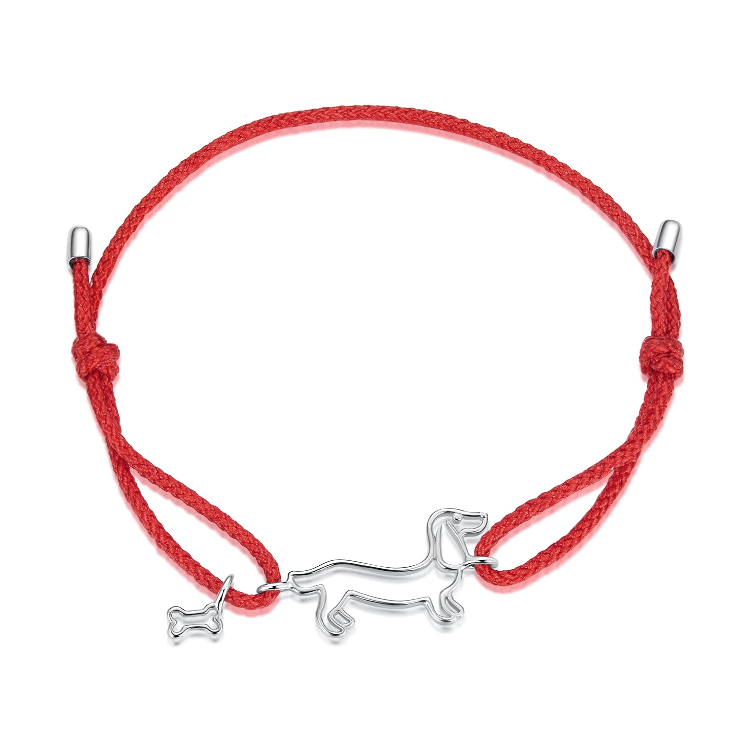 Bracelet: red cotton cord with 925 sterling silver dog pendant and bone charm, Bids.com on Tampa Home & Garden Store