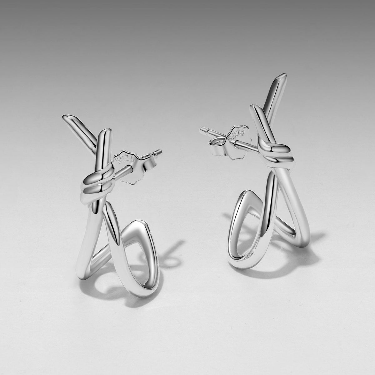 925 Sterling Silver Earrings pair white gold plated, size 2.0x0.8 cm on Tampa Home & Garden Store