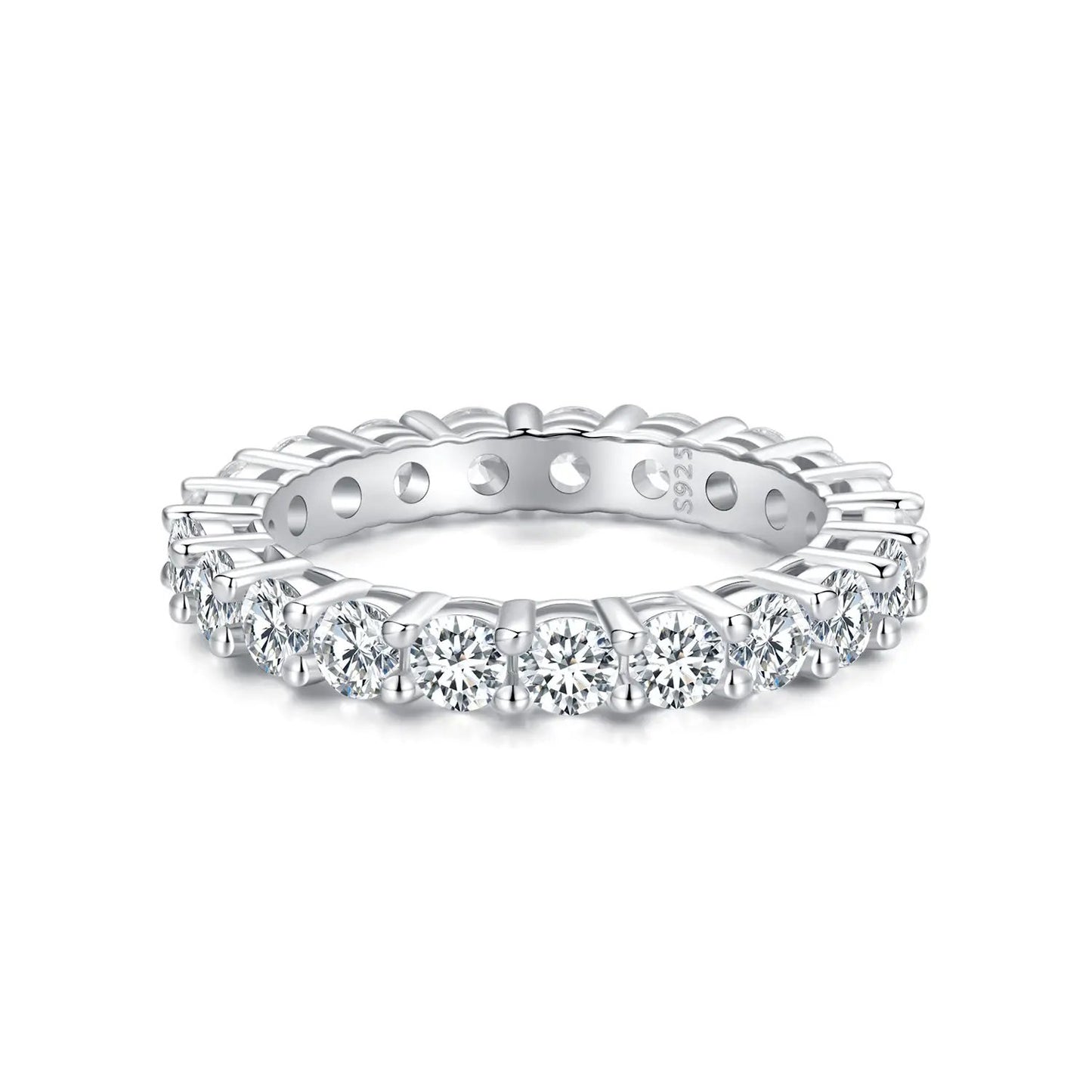 925 Sterling Silver Moissanite Ring with a row of round stones, size 6, Bids.com on Tampa Home & Garden Store