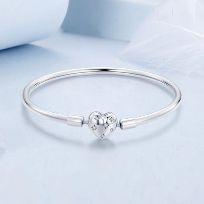 Bracelet 925 Sterling Silver White Gold Plated CZ heart charm, 17.0cm, for women on Tampa Home & Garden Store