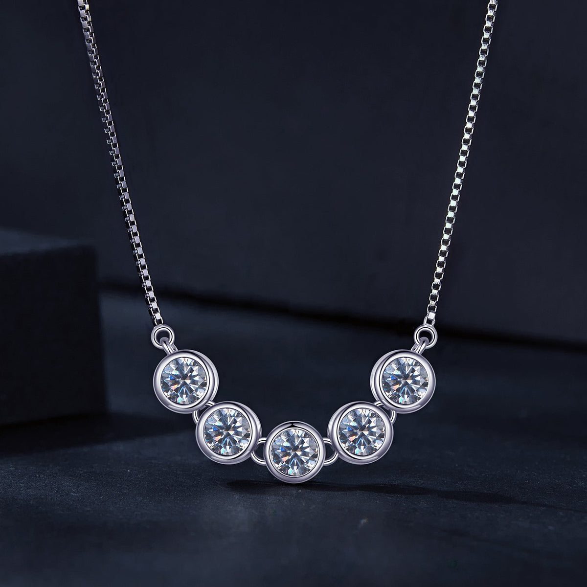 Necklace 925 Sterling Silver moissanite with 4mm stones, platinum plated, by Bids.com on Tampa Home & Garden Store