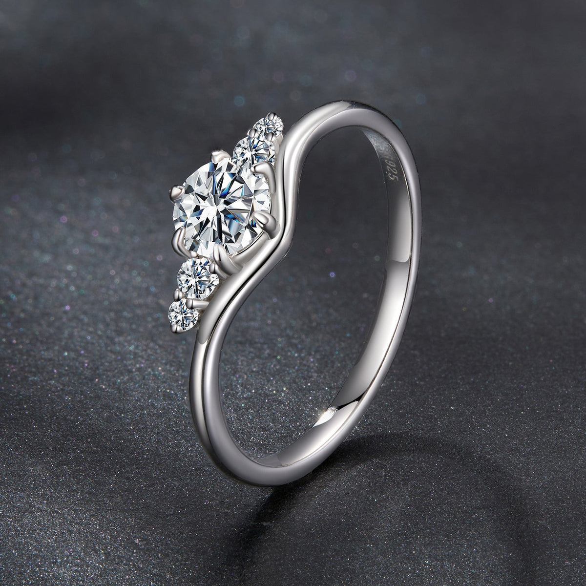 925 Sterling Silver Moissanite Ring with large center stone and smaller side stones size 7 on Tampa Home & Garden Store