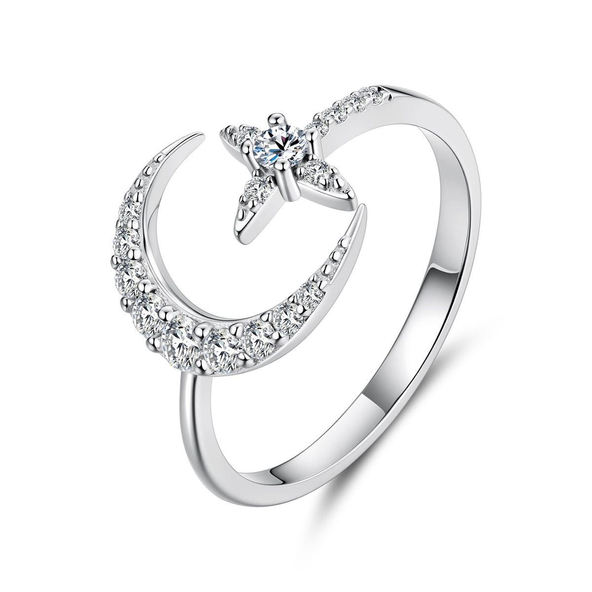 2-ring pavé moissanite ring set, silver white-gold plated, size E, Bids.com on Tampa Home & Garden Store