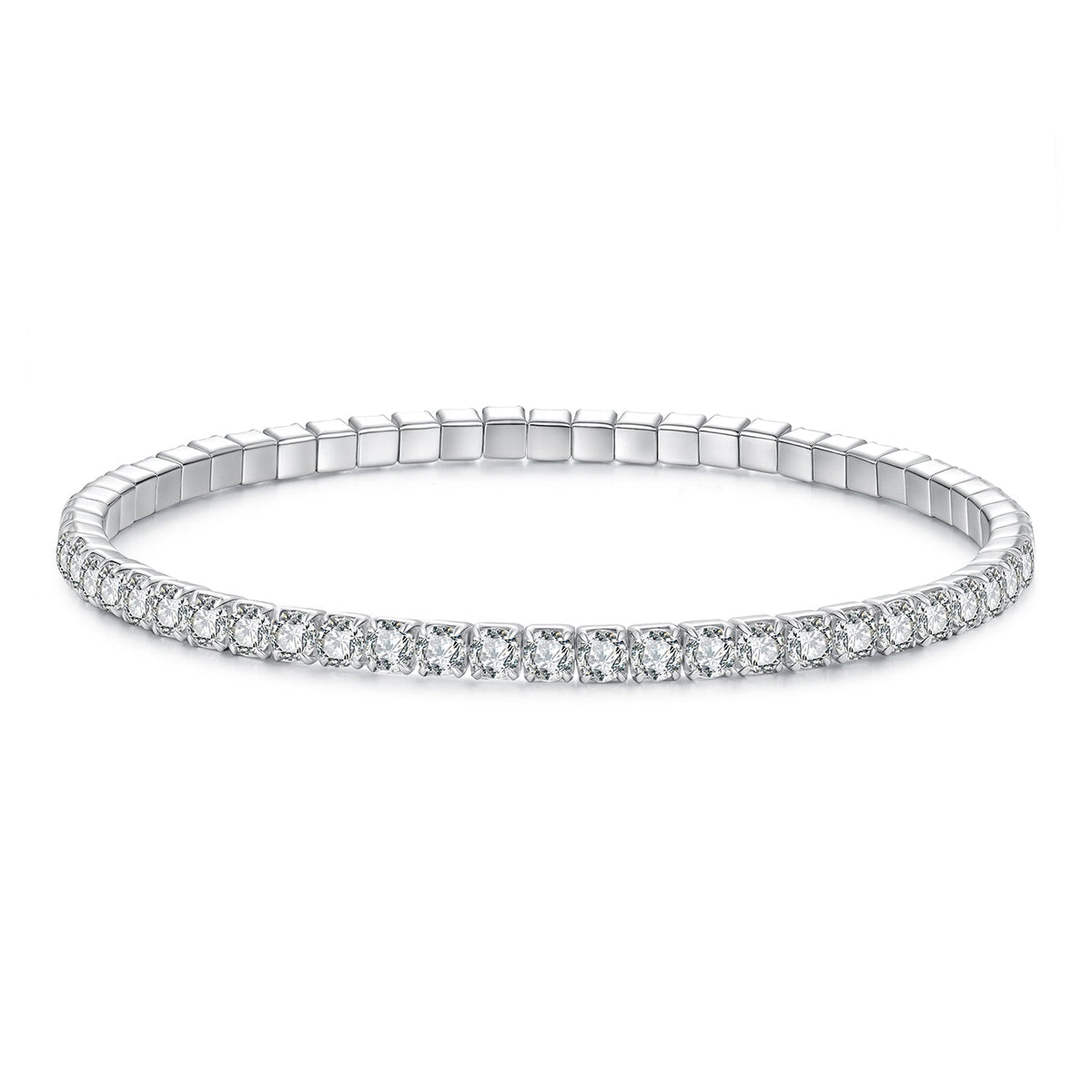 Bracelet 16cm stretch CZ pavé with square links, 925 silver white gold plated, Bids.com on Tampa Home & Garden Store