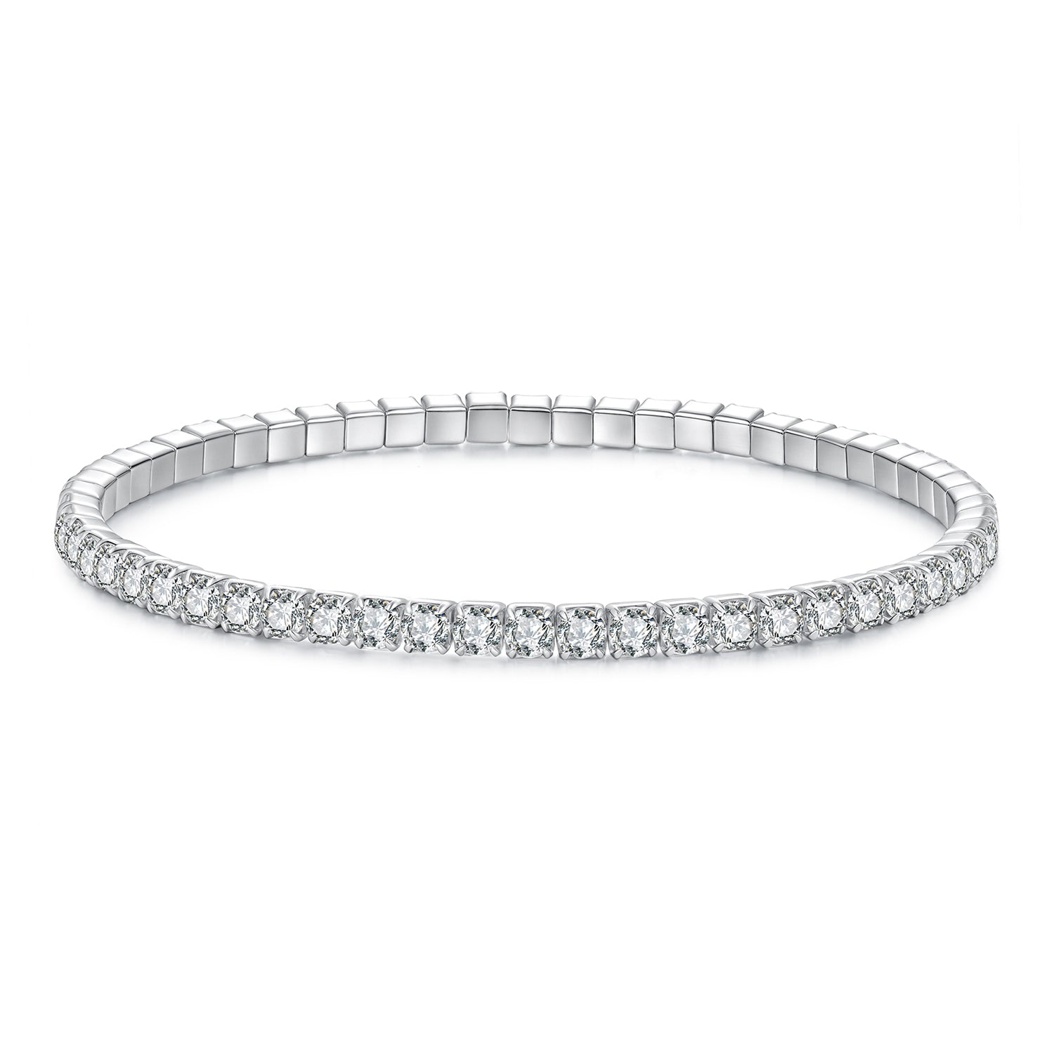 Bracelet 16cm stretch CZ pavé with square links, 925 silver white gold plated, Bids.com on Tampa Home & Garden Store
