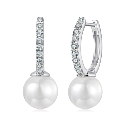 Earrings: 925 sterling silver hoop with 0.15ct moissanite stones along rim and shell pearl drop on Tampa Home & Garden Store