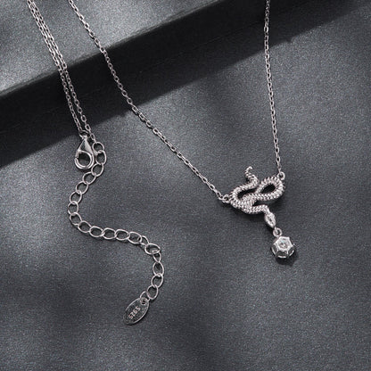 925 Sterling Silver snake pendant necklace with 0.50ct moissanite and CZ pavé, 40+5cm chain on Tampa Home & Garden Store