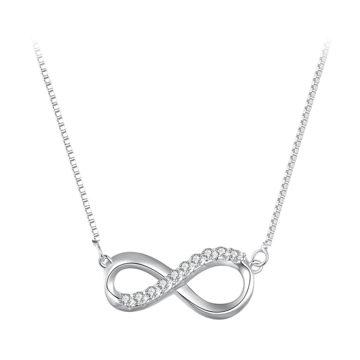 925 Sterling Silver Moissanite Infinity Necklace with pavé stones on silver chain on Tampa Home & Garden Store