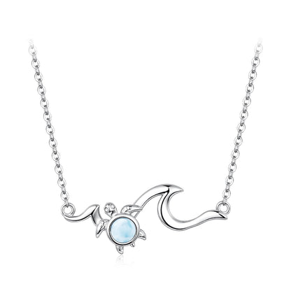 925 Sterling Silver Necklace with sea stone centerpiece and pave CZ accents 40+5cm chain on Tampa Home & Garden Store