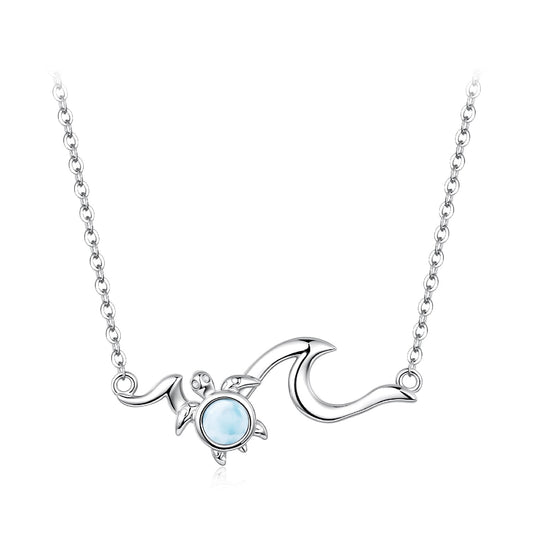925 Sterling Silver Necklace with sea stone centerpiece and pave CZ accents 40+5cm chain on Tampa Home & Garden Store