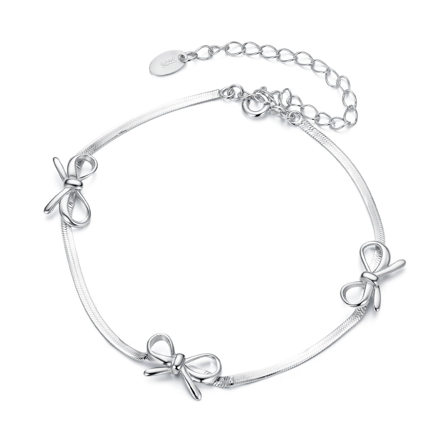 Bracelet 925 sterling silver with white gold plating, adjustable bow charms, by Bids.com on Tampa Home & Garden Store