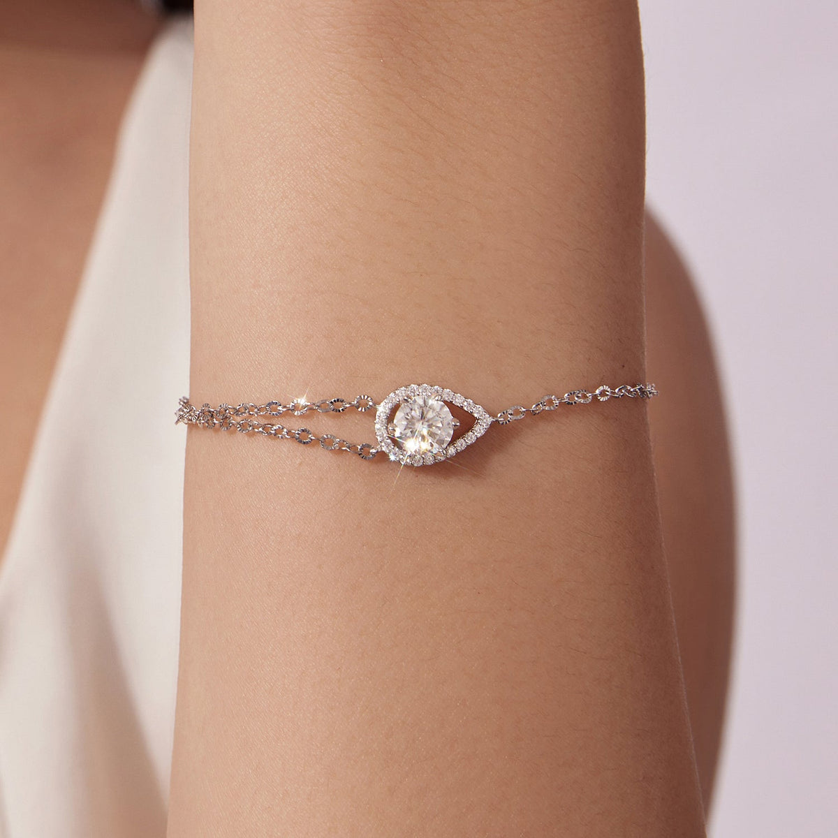 Bracelet 925 Sterling Silver Moissanite with Pavé Setting, double-chain 15+6cm by Bids.com on Tampa Home & Garden Store
