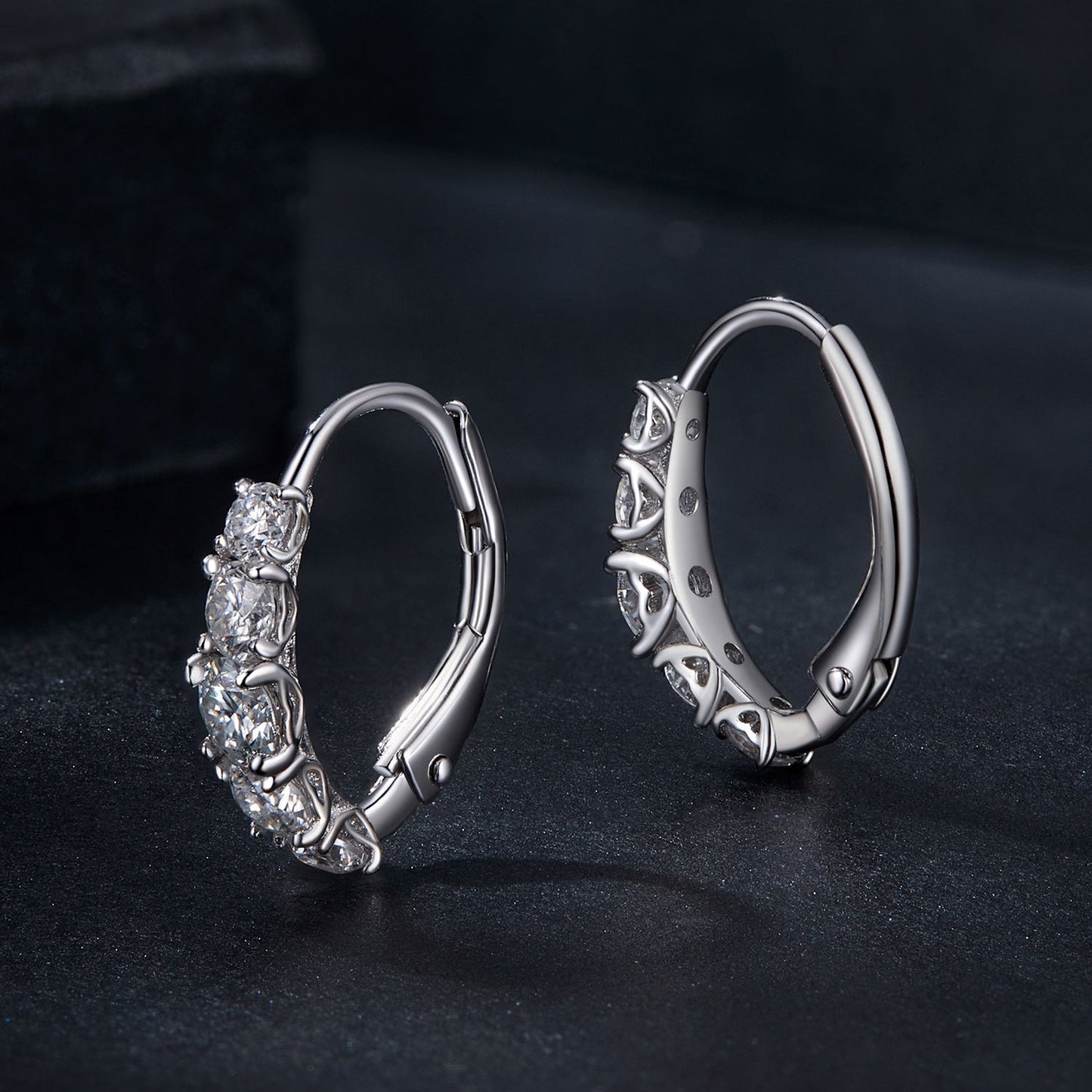 Earrings 925 Sterling Silver Moissanite Hoops 13x4mm, pair shown with pave stones on Tampa Home & Garden Store