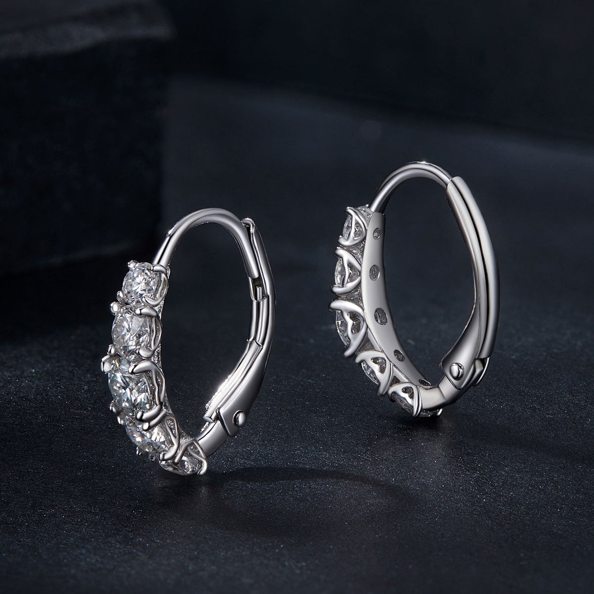 Earrings 925 Sterling Silver Moissanite Hoops 13x4mm, pair shown with pave stones on Tampa Home & Garden Store