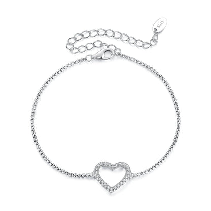 Bracelet 925 sterling silver plated white gold moissanite heart charm, adjustable chain, Bids.com on Tampa Home & Garden Store