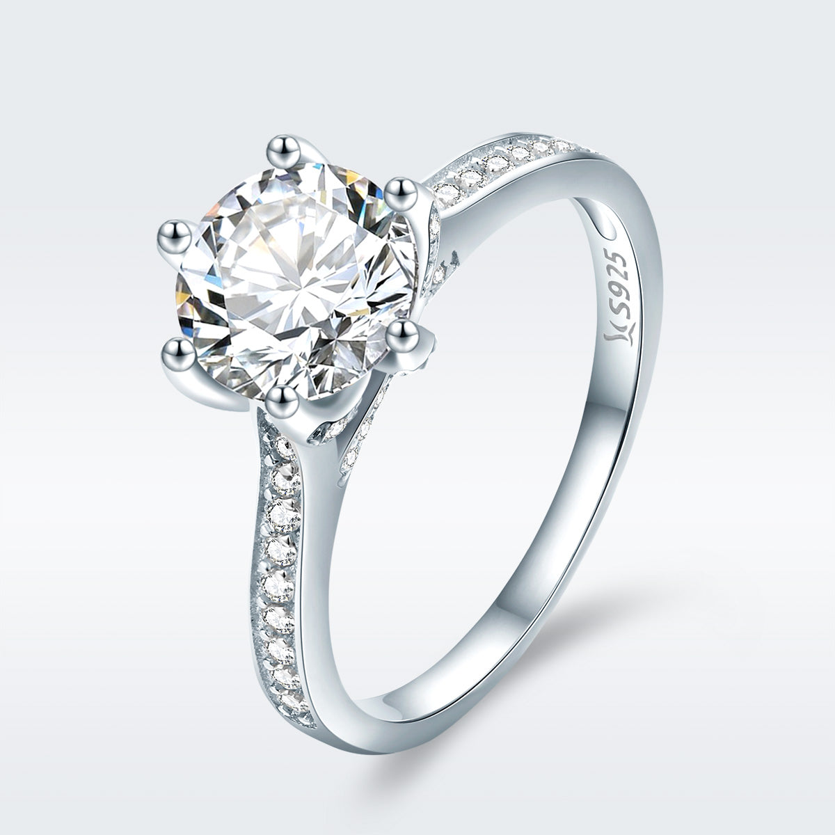 Sterling silver ring with a round-cut center stone and pavé band, size 6 for women, Bids.com on Tampa Home & Garden Store