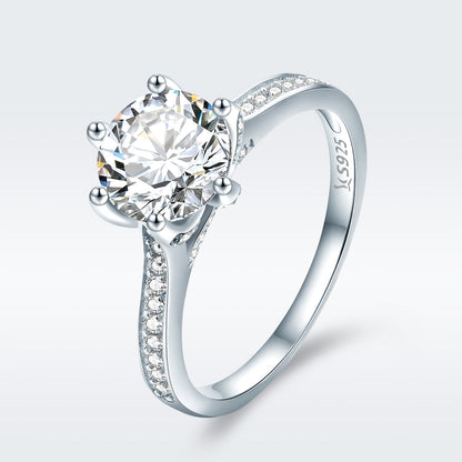 Sterling silver ring with a round-cut center stone and pavé band, size 6 for women, Bids.com on Tampa Home & Garden Store