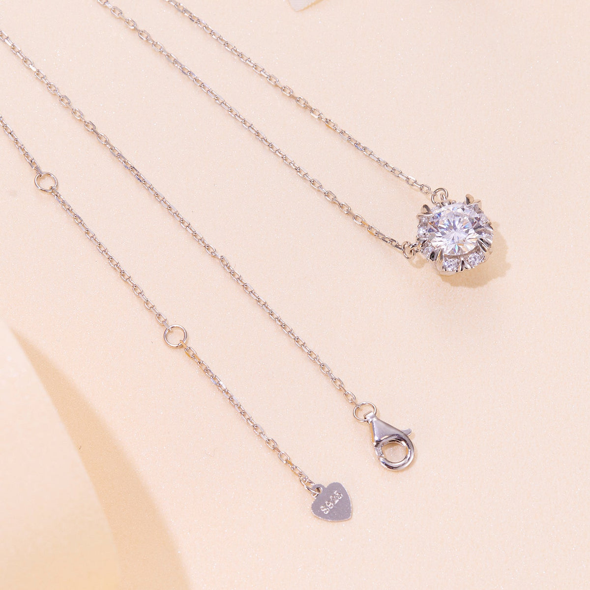 925 Sterling Silver Moissanite Necklace with 1.0ct pavé halo and delicate chain on Tampa Home & Garden Store