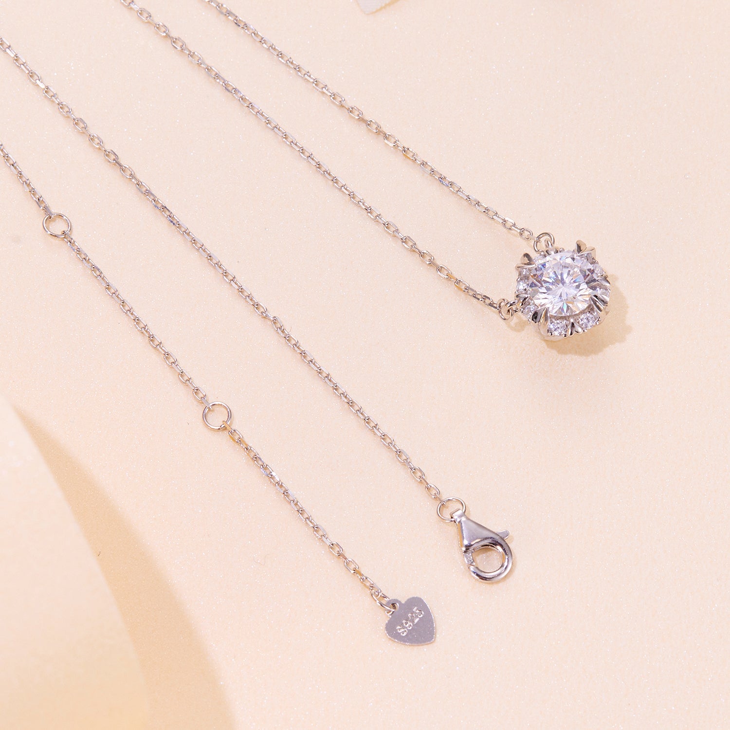 925 Sterling Silver Moissanite Necklace with 1.0ct pavé halo and delicate chain on Tampa Home & Garden Store