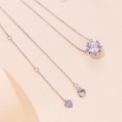 925 Sterling Silver Moissanite Necklace with 1.0ct pavé halo and delicate chain on Tampa Home & Garden Store