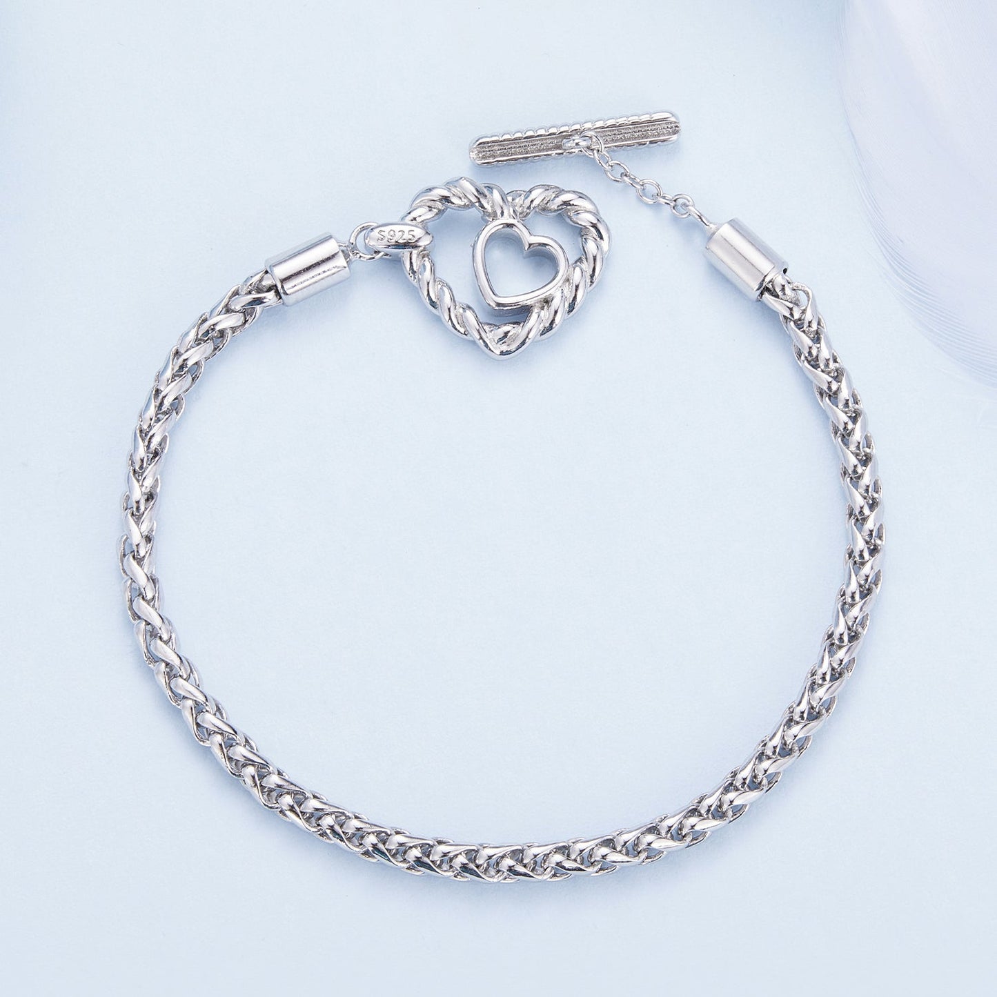 Sterling silver 3.0mm plated bracelet with heart toggle clasp size 17 for women on Tampa Home & Garden Store