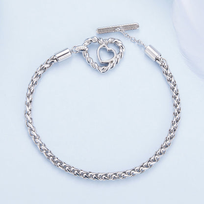 Sterling silver 3.0mm plated bracelet with heart toggle clasp size 17 for women on Tampa Home & Garden Store