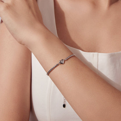 925 Sterling Silver Moissanite Heart Bracelet for Women by Bids.com, 15+6cm, 0.3cm thick on Tampa Home & Garden Store