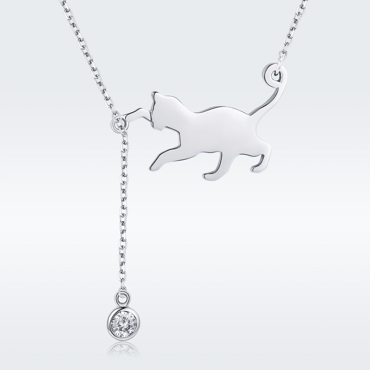 Sterling silver cat pendant necklace with 1.4x2.5cm pendant and bezel crystal drop on 38–45cm chain on Tampa Home & Garden Store
