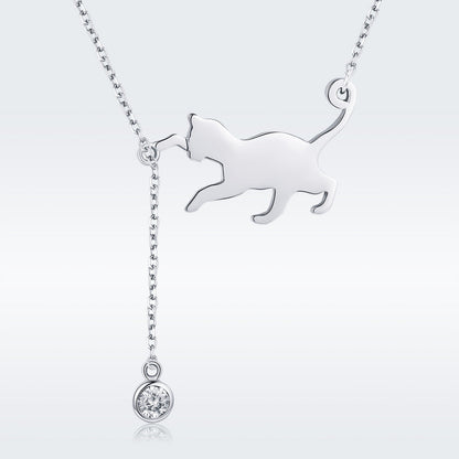 Sterling silver cat pendant necklace with 1.4x2.5cm pendant and bezel crystal drop on 38–45cm chain on Tampa Home & Garden Store