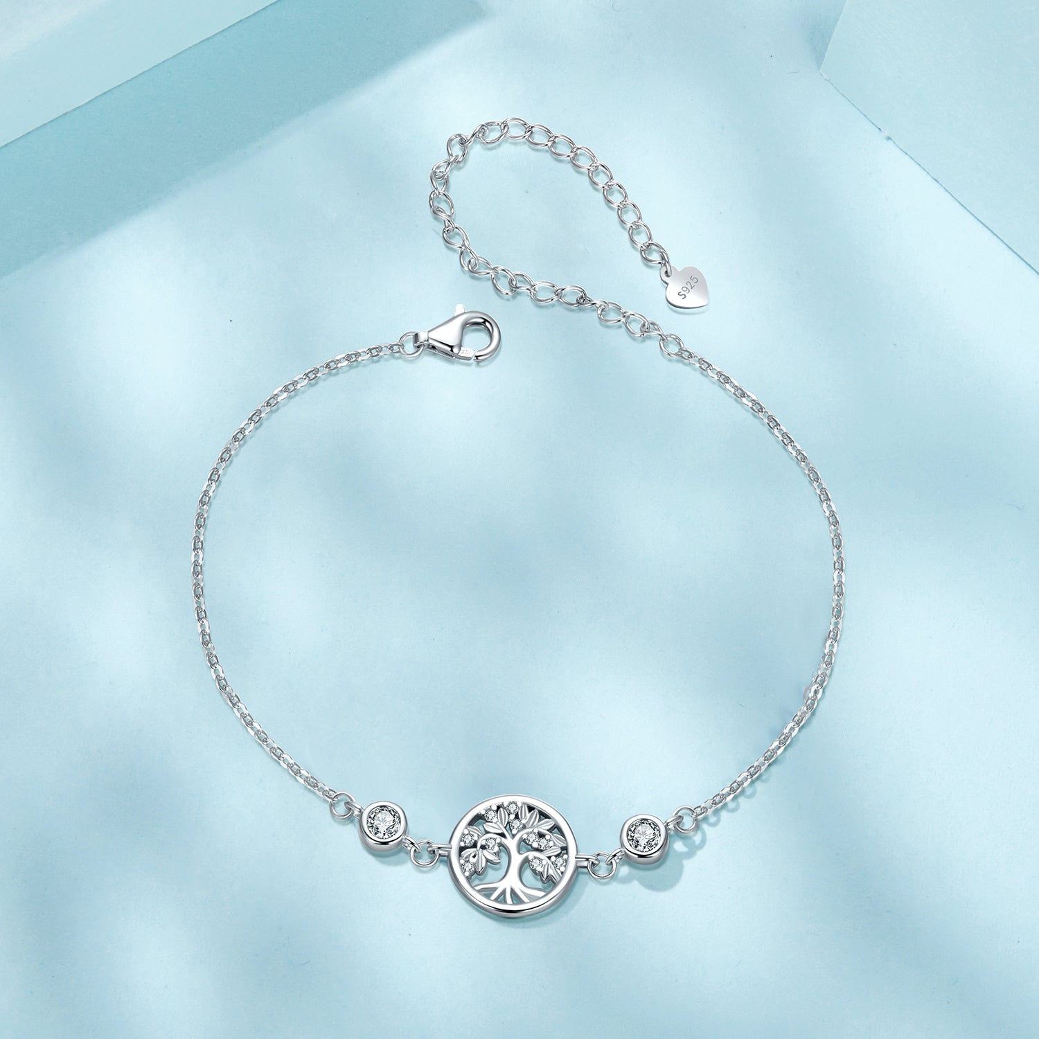 Bracelet, 925 sterling silver white gold plated, CZ pendant with tree of life centerpiece on Tampa Home & Garden Store
