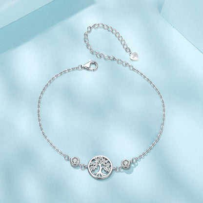Bracelet, 925 sterling silver white gold plated, CZ pendant with tree of life centerpiece on Tampa Home & Garden Store