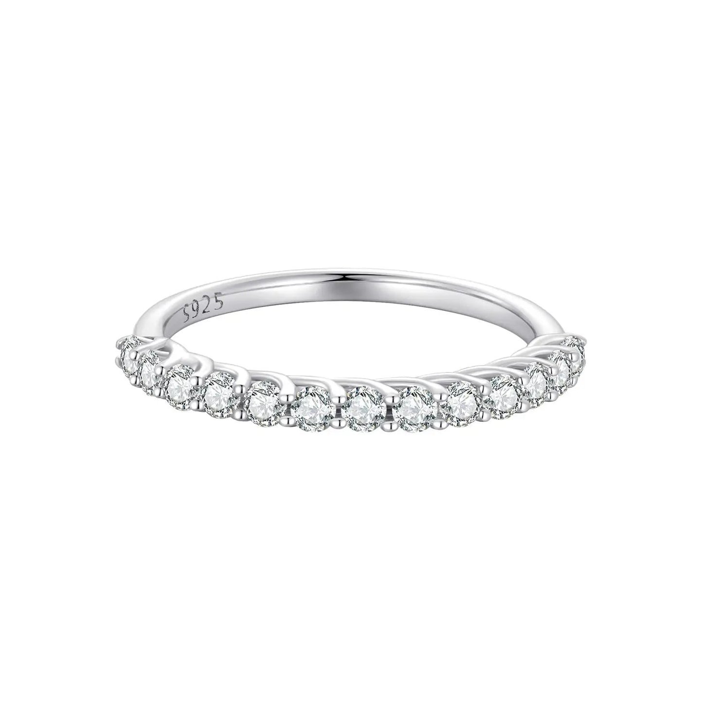 Bids.com 925 sterling silver moissanite ring with a row of sparkling stones along the top on Tampa Home & Garden Store