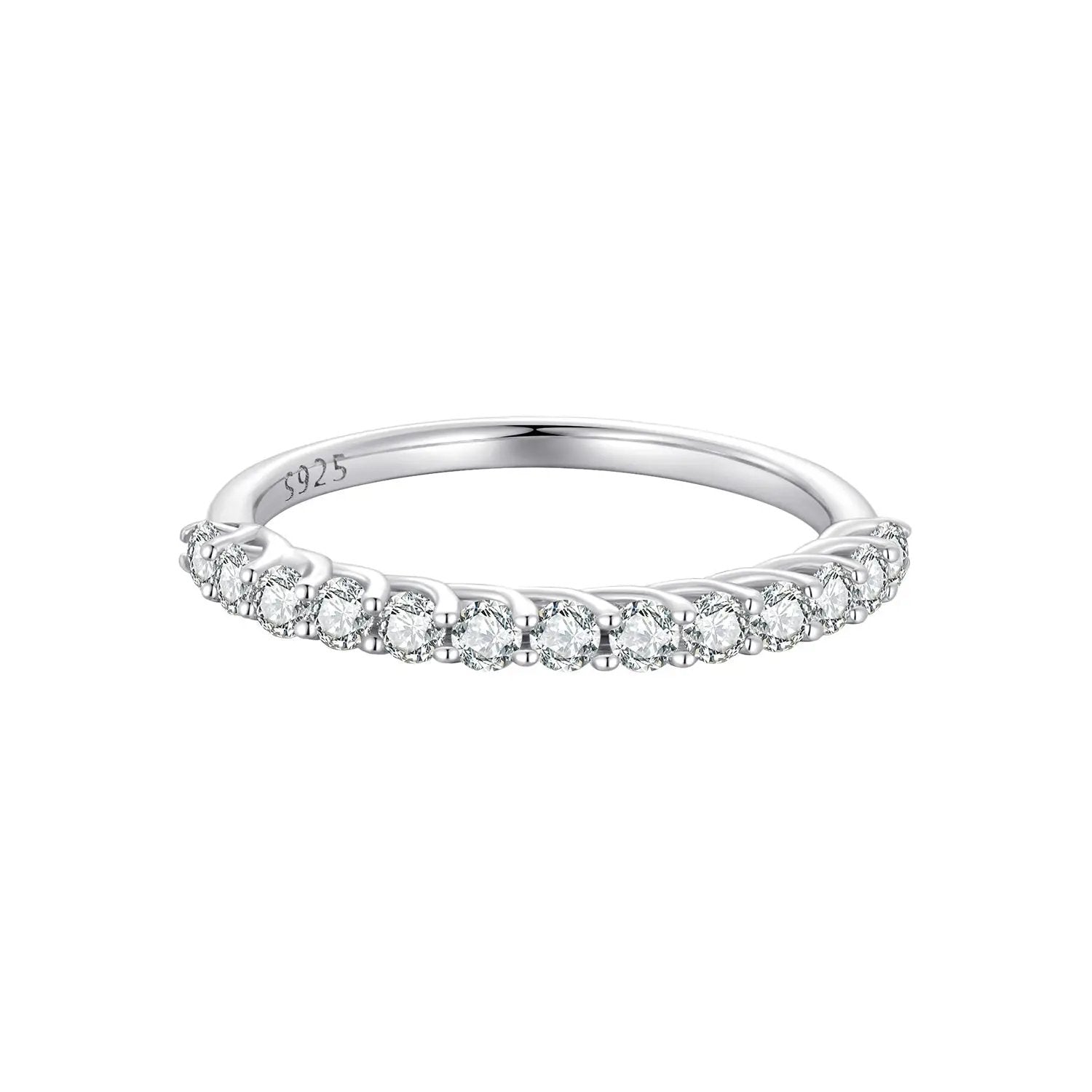 Bids.com 925 sterling silver moissanite ring with a row of sparkling stones along the top on Tampa Home & Garden Store