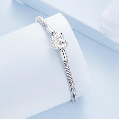 Sterling silver bracelet with pavé heart charm on a snake chain, 17 cm, Bids.com on Tampa Home & Garden Store