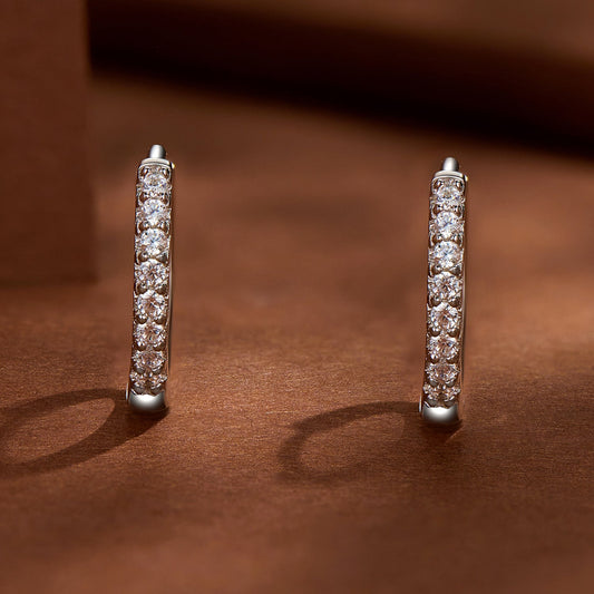 S925 Sterling Silver 2.0mm Moissanite Earrings pavé hoops pair by Bids.com on Tampa Home & Garden Store