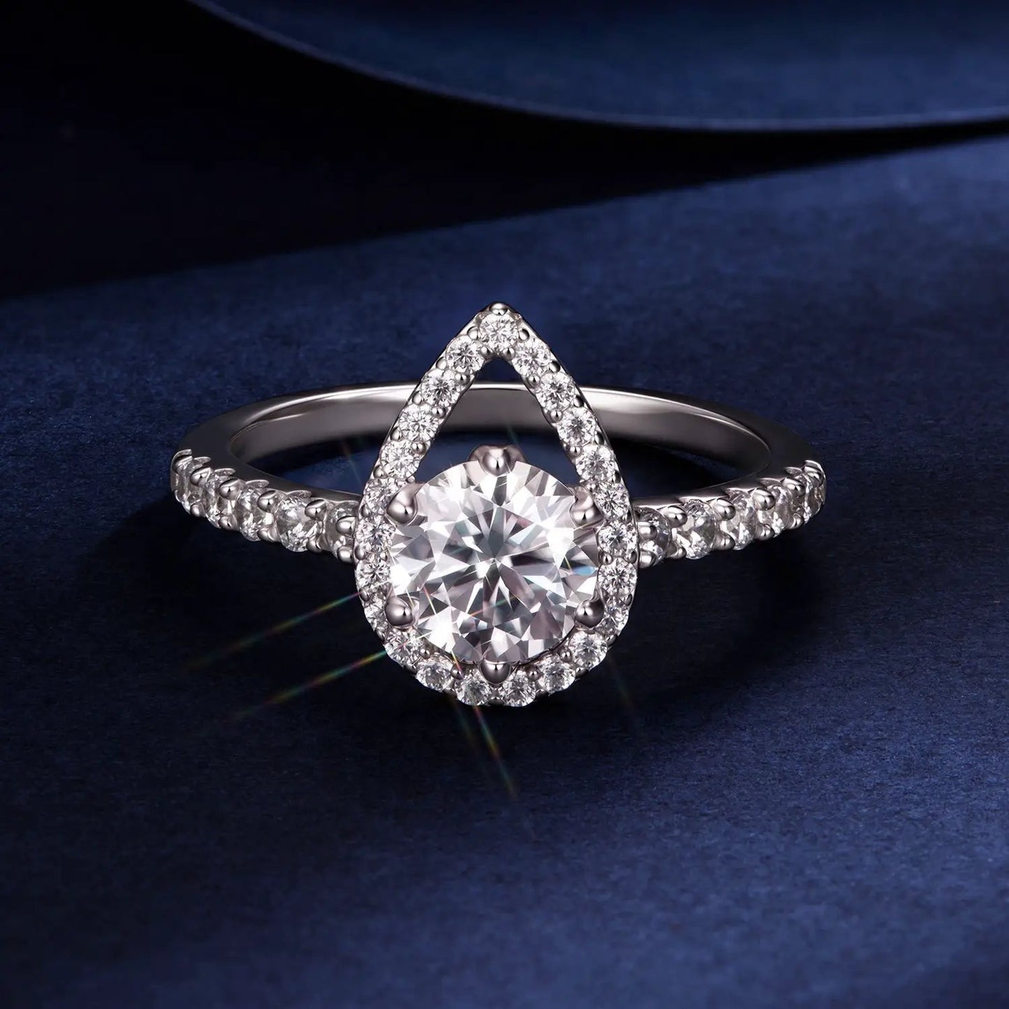 925 Sterling Silver moissanite ring with 1ct center in teardrop halo, size 6 on Tampa Home & Garden Store