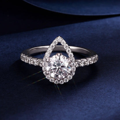 925 Sterling Silver moissanite ring with 1ct center in teardrop halo, size 6 on Tampa Home & Garden Store