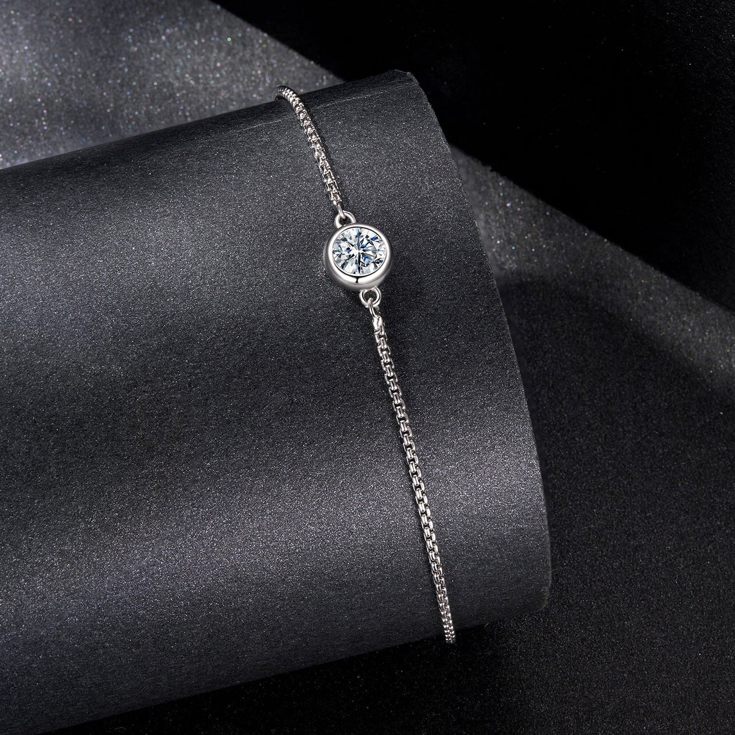 Bracelet: 925 sterling silver moissanite with bezel setting, 0.50ct, delicate chain on Tampa Home & Garden Store