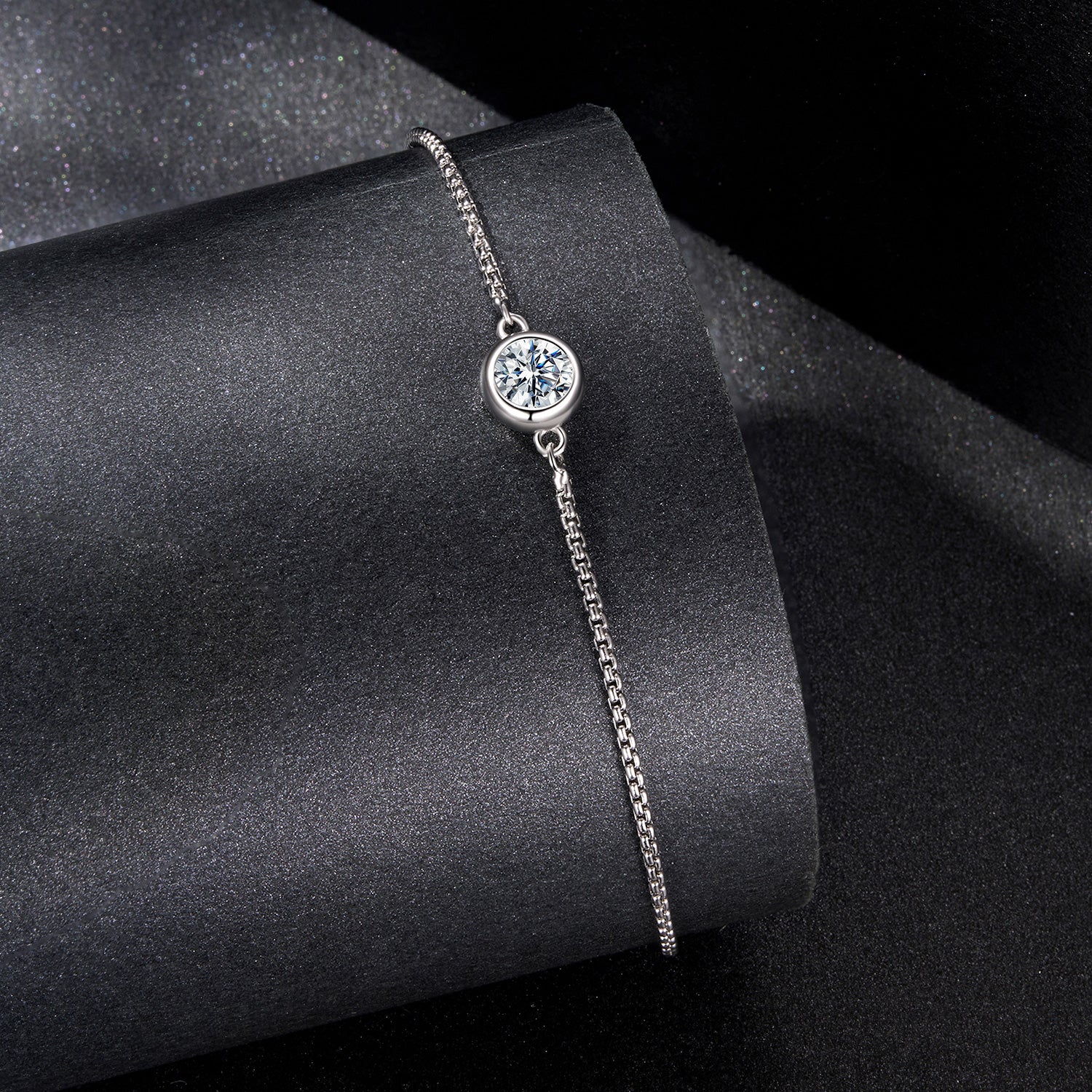 Bracelet: 925 sterling silver moissanite with bezel setting, 0.50ct, delicate chain on Tampa Home & Garden Store