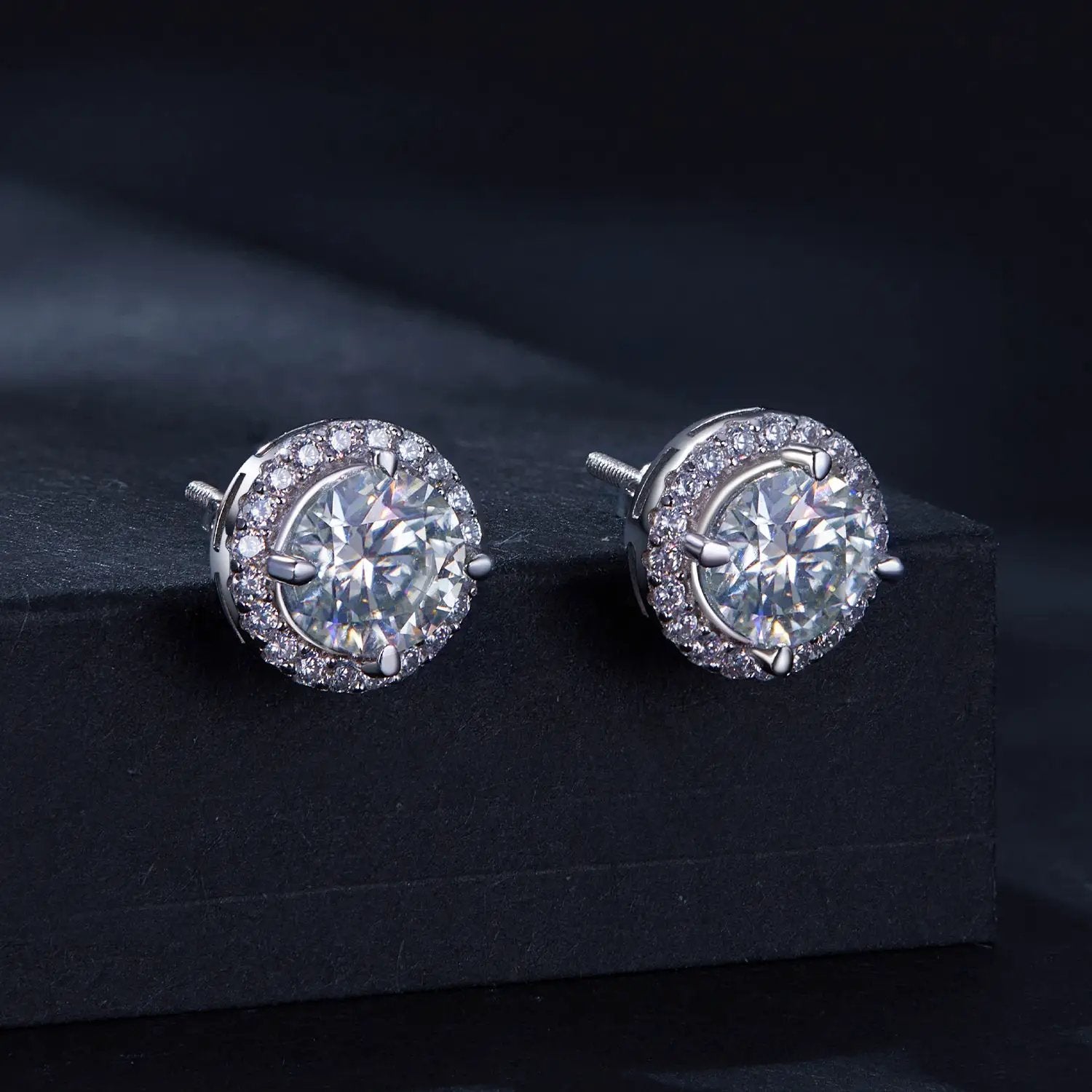 925 Sterling Silver Moissanite 1ct Stud Earrings in a 10mm pavé halo setting for women on Tampa Home & Garden Store